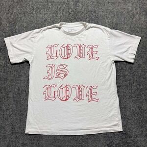 Urban Outfitters Love Is Love Graphic Tee Mens Large White Red Gothic Script